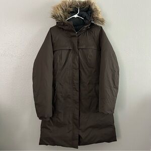 The North Face Coat Women’s L Goose Down Parka Jacket Brown Faux Fur Trim Hood